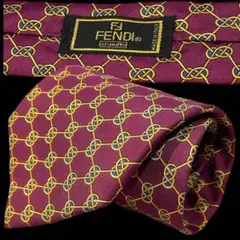 フェンディ　シルク　ネクタイ　ゴールド　チェーン　イタリア製　ワインレッド　美品のサムネイル