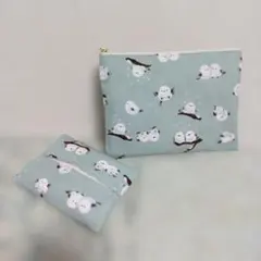 ハンドメイド お薬手帳 シマエナガ 通帳入れ 母子手帳 ポーチ