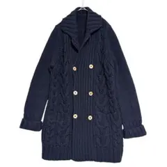 ヒューマンウーマン　ダブルボタン ニットピーコート　濃紺　M