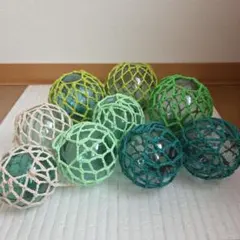 ガラス浮き玉 ガラス玉 グリーン系x ９