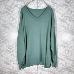 【ミッシェルクラン】ニットセーター（グリーン系）M レーヨン　Ｖネック