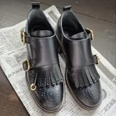 Chloé ダブルモンクストラップ フリンジ ローファー ブラック - メルカリ
