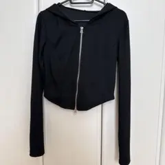 Dazy リブ フーデッド ジップアップ カーディガン ブラック L