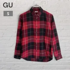 GU ジーユー フランネルシャツ チェック柄 ボタンダウン レッド×ブラック S