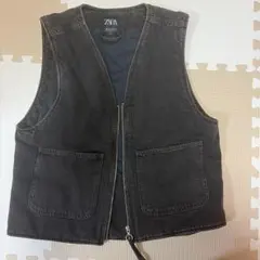 ZARA デニムベスト ブラウンブラック L