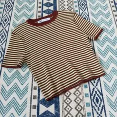ZARA ボーダー柄半袖ニットトップス ブラウン グリーン