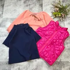 【キッズ服3点セット】　キルティンgu ベスト　女の子用　100㎝　リボン付き
