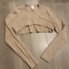 H&M クロップド丈 リブニット 長袖 ベージュ M