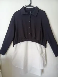 ZARA　異素材切り替え　チュニックシャツ　Мサイズ