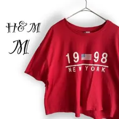 【美品】エイチアンドエム　H&M ショート丈Tシャツ　赤　カジュアル　ゆるだぼのサムネイル