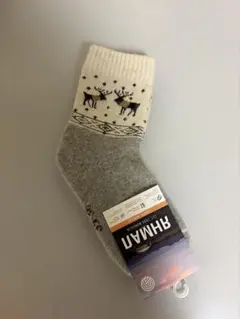 暖かモンゴルウール100%トナカイ柄ウール混紡ソックス　22-24см