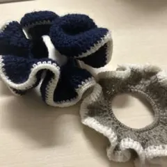 フリルデザインシュシュ2個セット 編み物