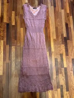 GORGE紫色ノースリーブレースニットワンピース