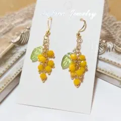 新作☆ミモザピアス　ステンレス金具＆フック　アレルギー対応