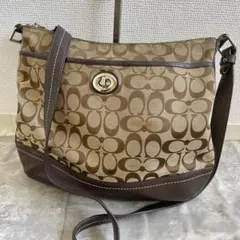 コーチ ターンロック シグネチャー ショルダーバッグ キャンバス レザー