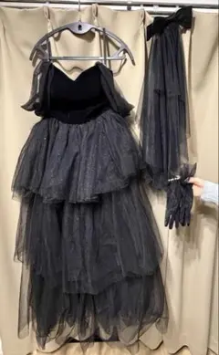 前撮り ブラック オフショルダー ドレス