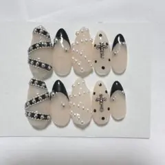 ネイルチップ　クロムネイル　十字架ネイル　ベルトネイル