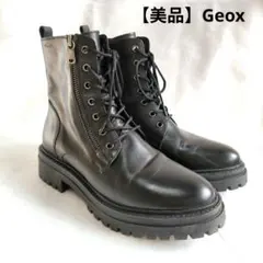 【美品】Geox レースアップブーツ 黒 37 厚底 レザー サイドジップ