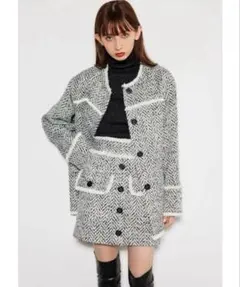 rienda ノーカラーツイードウールMIXコート