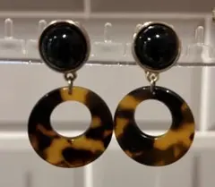 トータスシェル風　クリップ式イヤリング