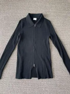 グリーンレーベルリラクシング 襟つき リブニット ブラック