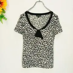 INDIVI ヒョウ柄 半袖ニット サイズ38　モノトーン　薄手　レオパード柄