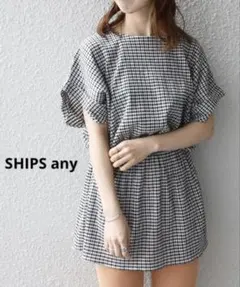 SHIPS any＜ウォッシャブル＞シャーリングライク ペプラムTEE◆チェックのサムネイル