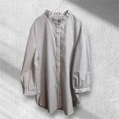 CLANE バックスリット ストライプ ノーカラー シャツ 長袖 1 クリーム 
