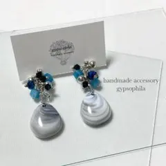 【No.228】ハンドメイドピアスイヤリング、天然石、グレーマーブル、シルバー