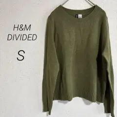 598②【エイチアンドエム】クルーネックニットセーター　H&M グリーンS