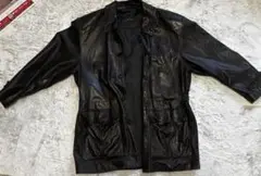 黒 レザー ボタン付きジャケット