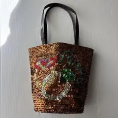 カーリー スパンコール トートバッグ ブラウン 美品