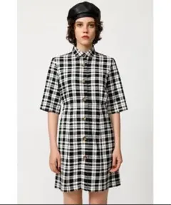 チェック柄 半袖シャツワンピース