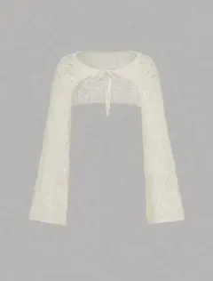 shein アイボリー レース編み クロップドカーディガン