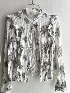 H&M 花柄 フリル 長袖 ブラウス ホワイトのサムネイル