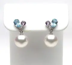 可愛く爽やか【ホワイトピンク】 7.4mm アコヤ真珠 半貴石 K14WGピアス