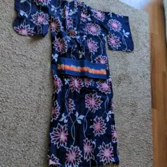 紺色花柄浴衣・帯セット