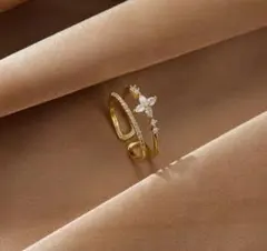 ゴールド ラスト1 サージカルステンレス 指輪 調節可 フラワーczダイヤリング