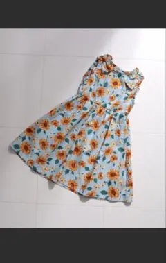 ひまわり柄　ノースリーブワンピース 110cm