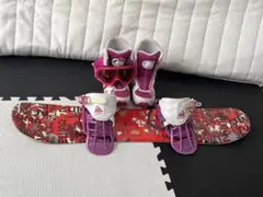 キッズ90cm女の子スノーボード板とブーツとウェア7点セット