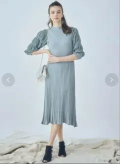 MERCURYDUO 異素材ドッキング プリーツニットワンピース