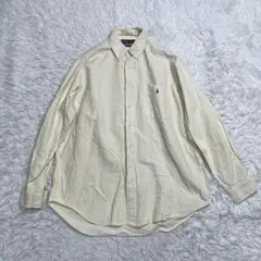 90s ラルフローレン　ビッグシャツ　オックスフォードイエロー　ストライプ　L