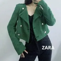ZARA ツイードジャケット　グリーン　サイズXS レディースのサムネイル