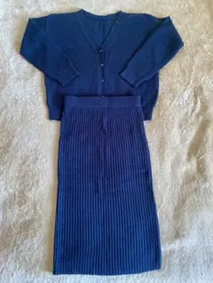 新品】ニットセットアップGU ネイビー リブ編み カーディガン スカート S