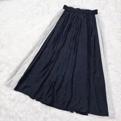 【Dessin✨】バイカラー シワ加工ギャザーロングスカート S ネイビー