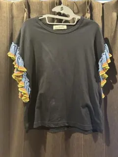 Ray BEAMS フリル袖 Tシャツ ブラックのサムネイル