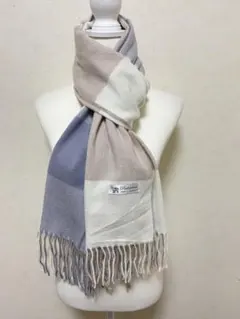 100%パシュミナカシミヤ 大判ストール／チェック柄/軽量•あたたかいマフラーJ