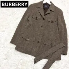 美品✨バーバリー　ツイード　ジャケットM ベルト付き ブラウン