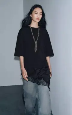 ZARA レースコンビTシャツ ブラック