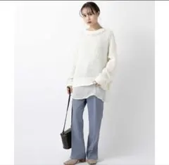 水色 ブルー ストレート スラックス パンツ オフィス カジュアル